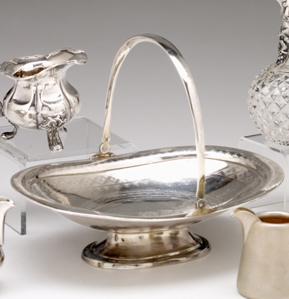 Russian silver bread basket and two