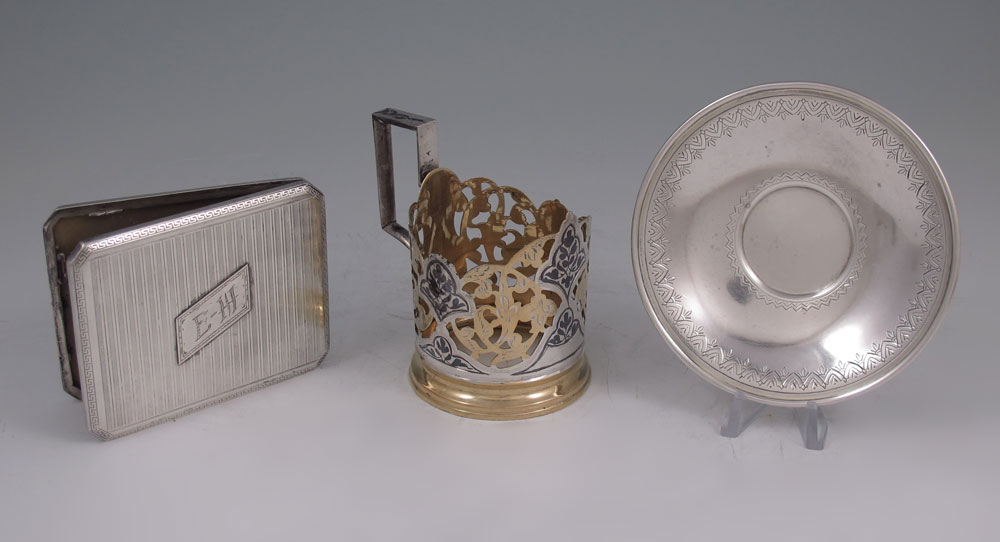 RUSSIAN SILVER CUP SAUCER & CARD