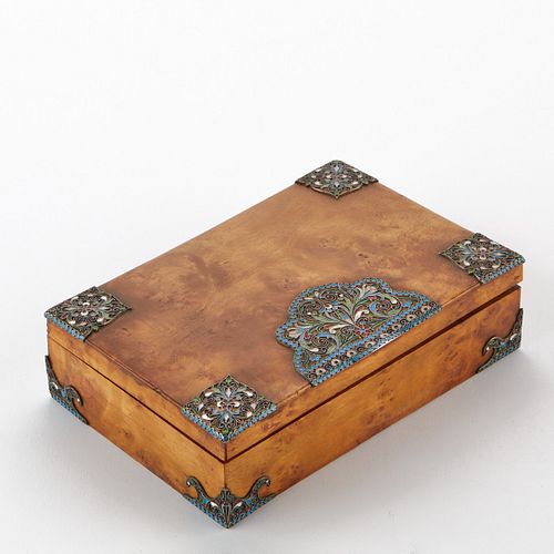 RUSSIAN SILVER & ENAMEL BIRCHWOOD