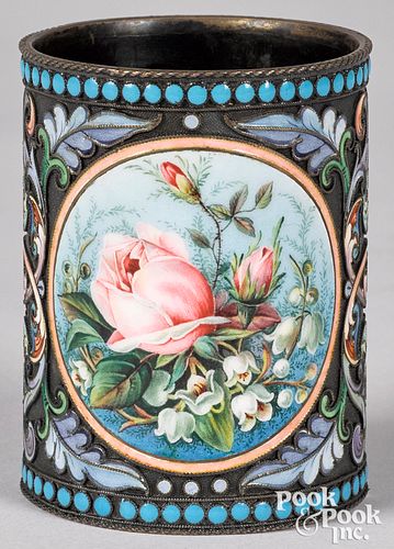 RUSSIAN SILVER ENAMEL CUPRussian
