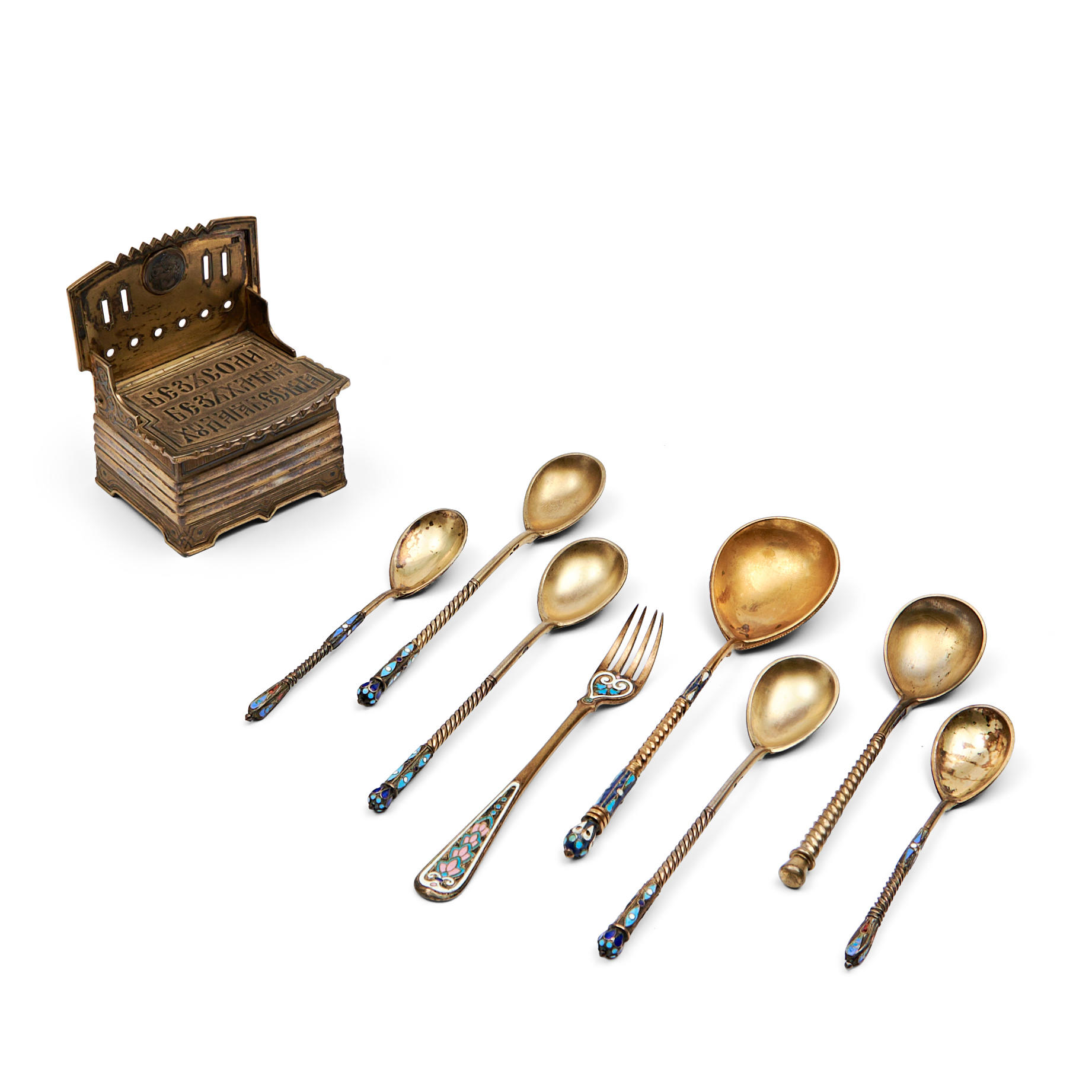 RUSSIAN SILVER GILT AND CLOISONNE