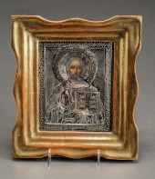 RUSSIAN SILVER MOUNTED ICON OF