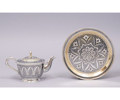 RUSSIAN SILVER NIELLO TEAPOTRussian