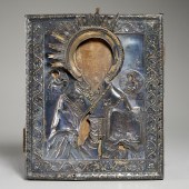 RUSSIAN SILVER OKLAD ICON, ST.