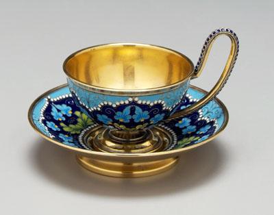 Russian silver teacup, saucer, gilt