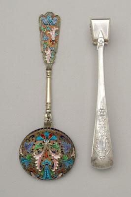 Russian silver tongs, ladle: