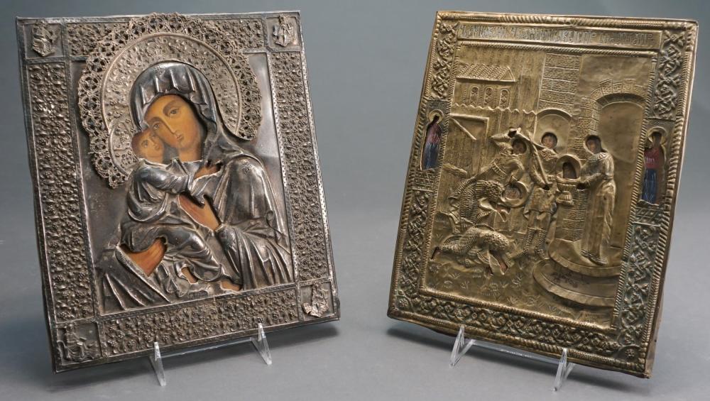 RUSSIAN SILVERPLATE ICON AND A