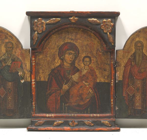 RUSSIAN TRAVELING TRIPTYCH ICON,