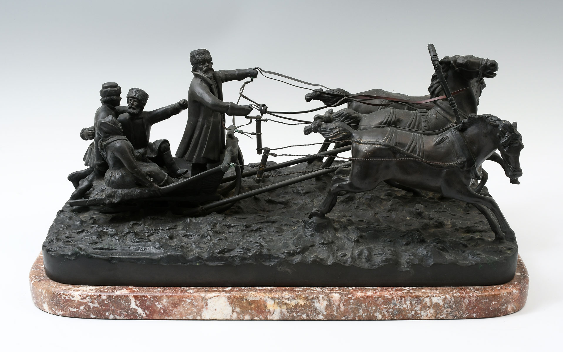 RUSSIAN TROIKA BRONZE SIGNED