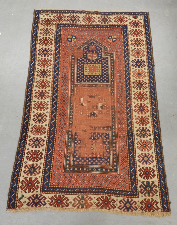 RUST RED & BLUE KAZAK PRAYER RUG