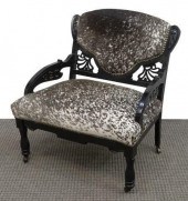 RUSTIC CARVED WOOD & COWHIDE A