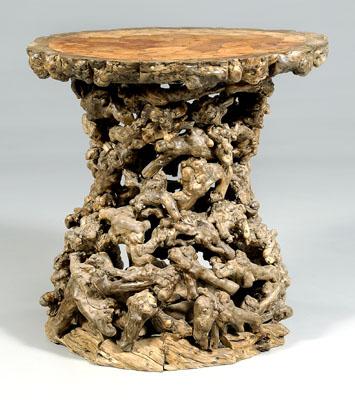 Rustic center table, end-grain