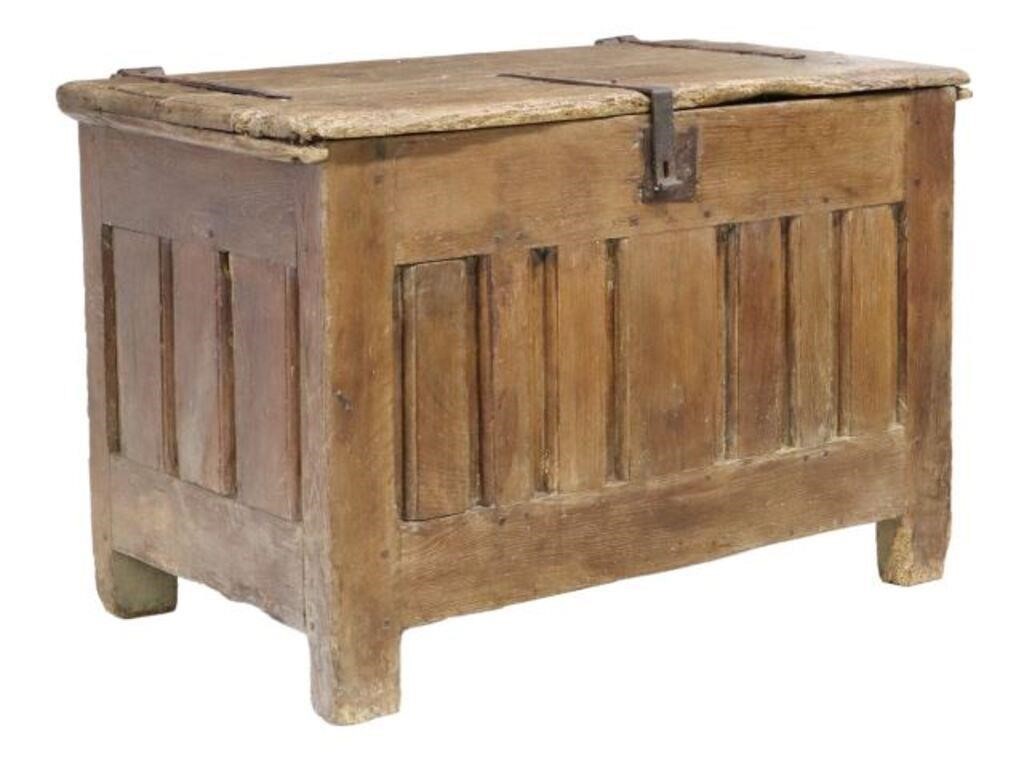 RUSTIC FRENCH OAK PANELED COFFER,