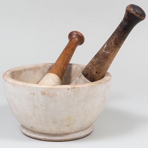 RUSTIC HARDSTONE MORTAR AND TWO