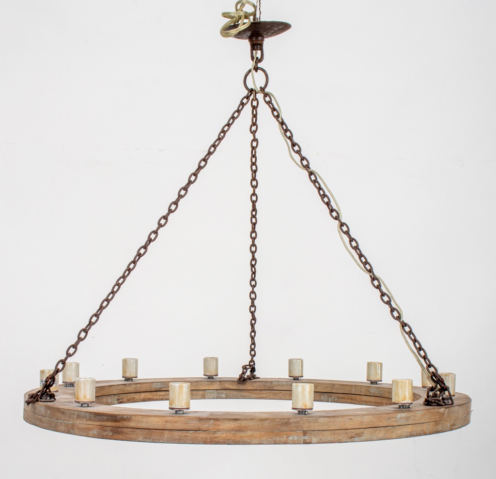 RUSTIC OAK & IRON CHAIN 12 LIGHT