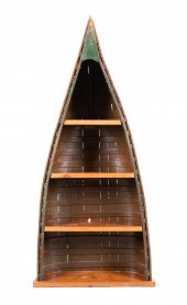 RUSTIC PAINTED WOODEN CANOE FO