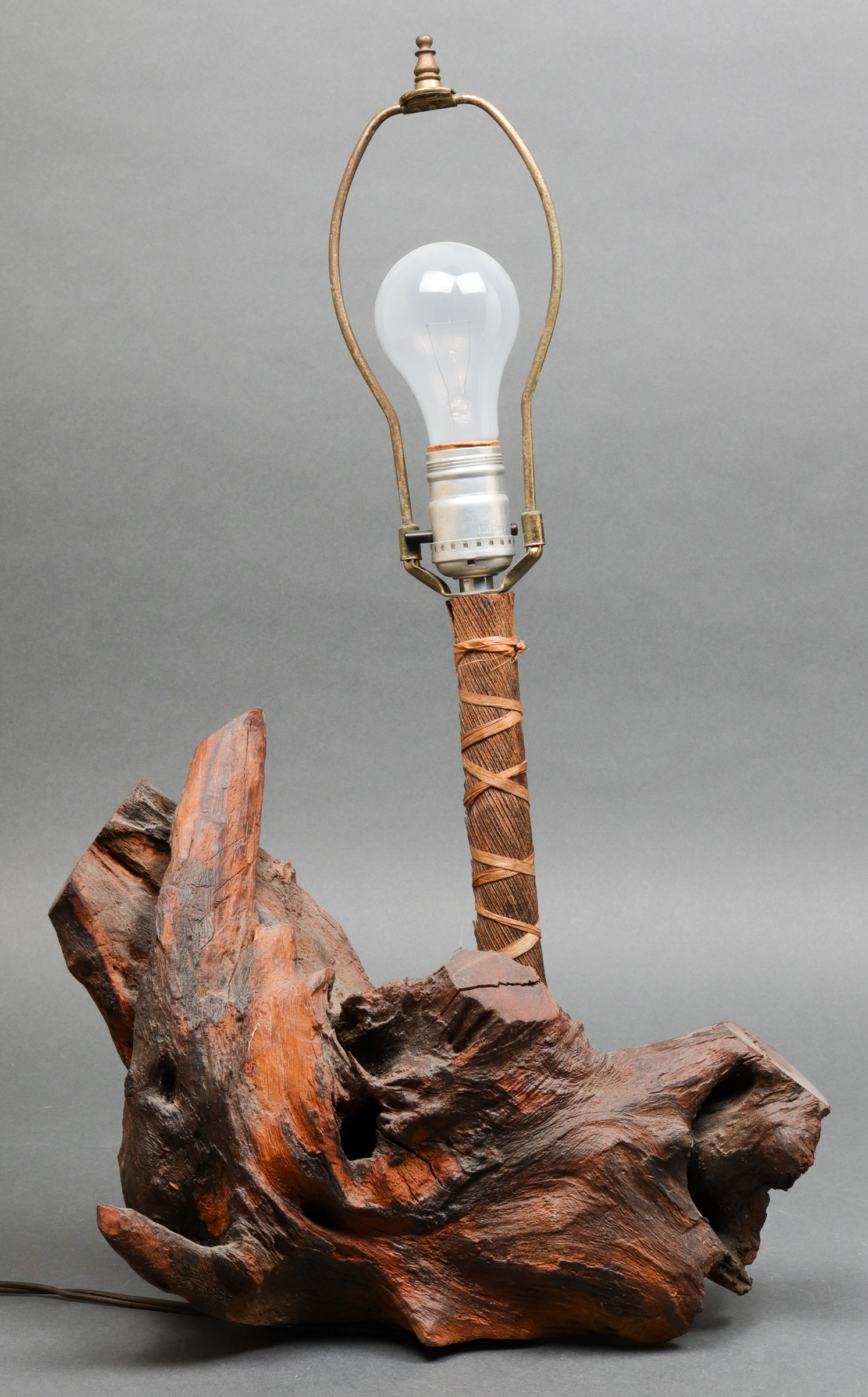 RUSTIC SIGNED DRIFTWOOD TABLE LAMP,