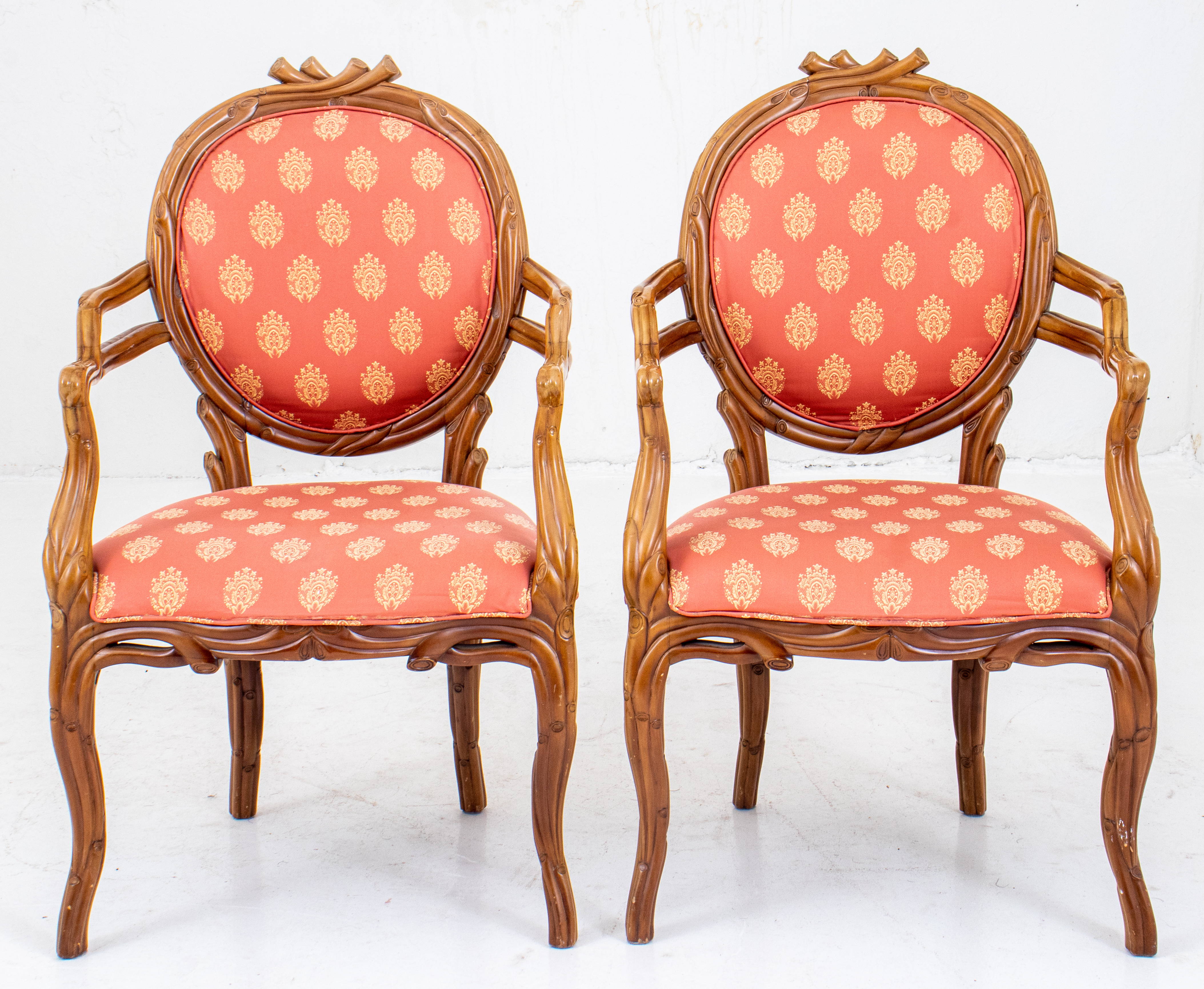 RUSTIC STYLE CARVED WOOD ARMCHAIRS,