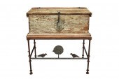 RUSTIC TRUNK ON IRON STAND20th