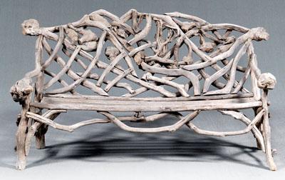 Rustic twig bench, root and