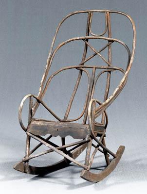 Rustic twig rocking chair, old