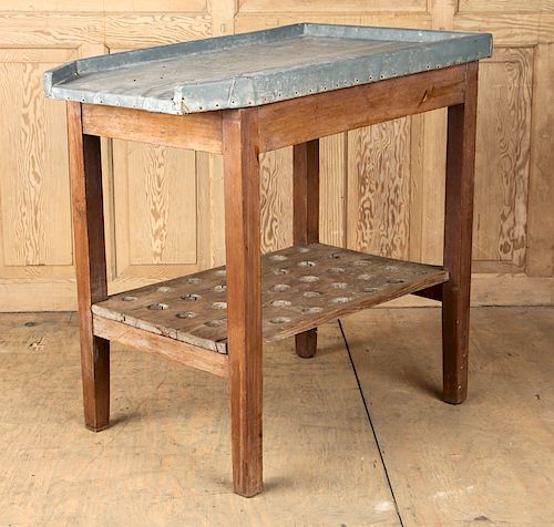RUSTIC WOOD POTTING TABLE WITH ZINC