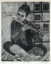 Ruth Leaf FLUTE PLAYER Woodcut
