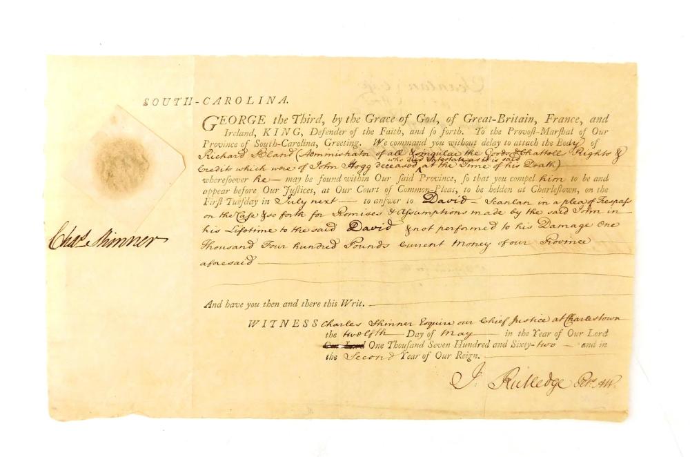 RUTLEDGE, JOHN. AUTOGRAPH DOCUMENT,