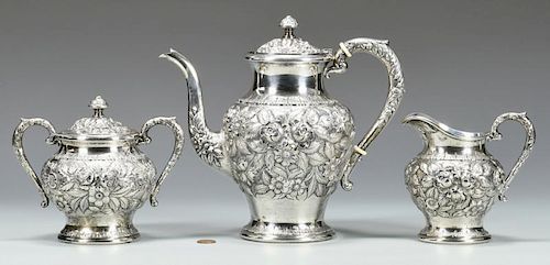 S. KIRK & SON 3 PC. REPOUSSE TEA