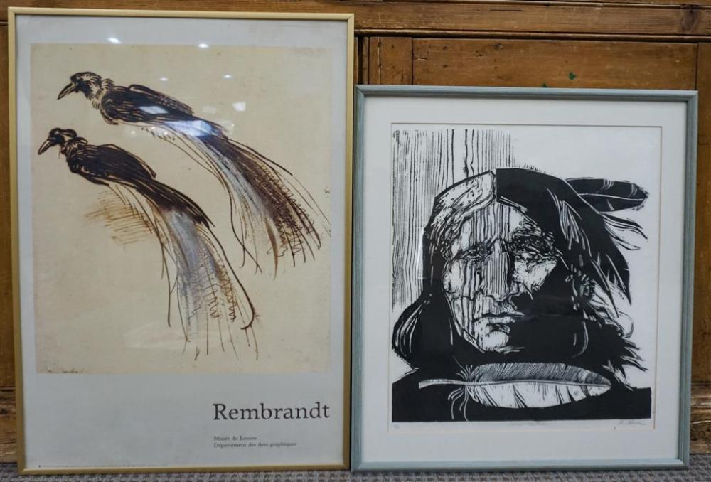 'SACRED FEATHERS', WOOD BLOCK PRINT