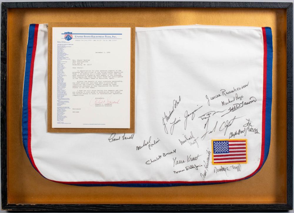 SADDLE TOWEL SIGNED BY MEMBERS OF