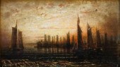 SAILBOATS ALONG A COASTLINE AT
