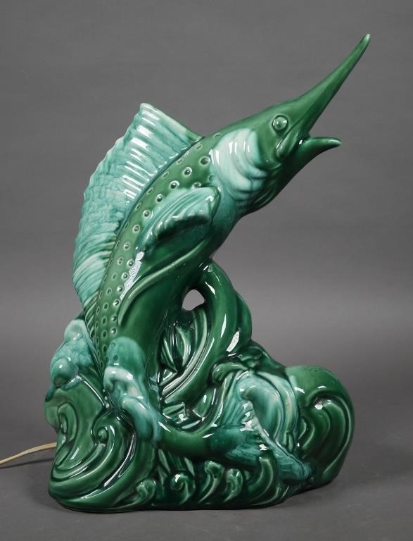 SAILFISH POTTERY TV LAMP, AFT ROYAL