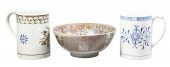 Salopian Ware bowl and (2) tan