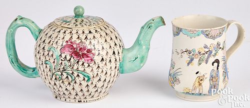SALT GLAZE STONEWARE TEAPOT AND