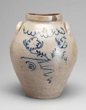 Salt glazed jar, ovoid with im