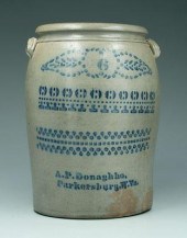 Salt-glazed stoneware crock, r