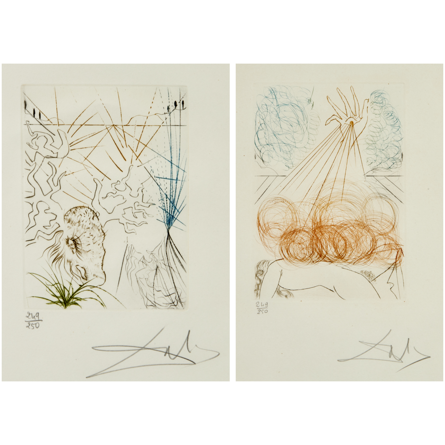 SALVADOR DALI, (2) COLOR DRYPOINT