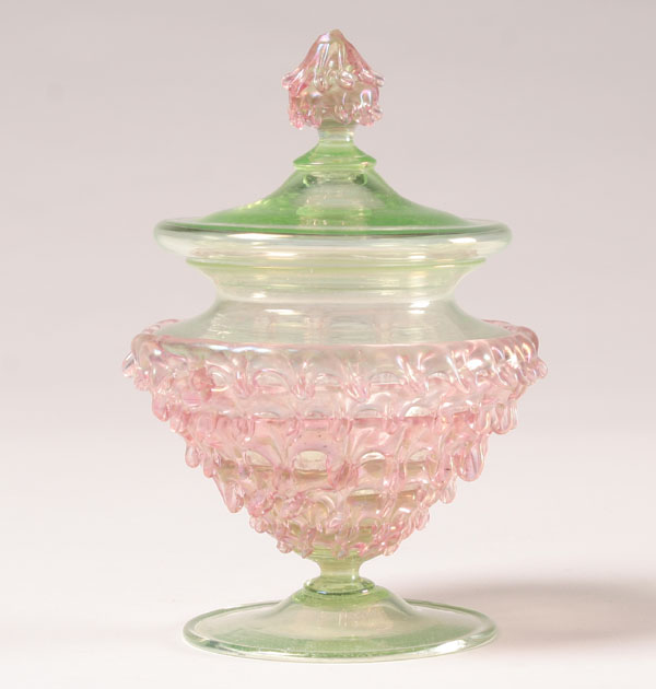 Salviati applied glass jar. 6"H.