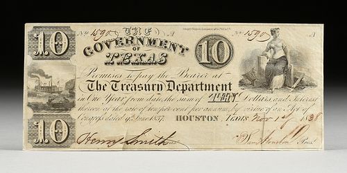 SAM HOUSTON, SIGNED, $10 GOVERNMENT