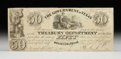 SAM HOUSTON, SIGNED, $50 GOVER