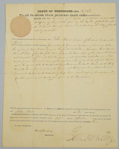 SAM HOUSTON SIGNED LAND GRANT, JOHN