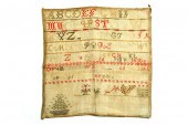 SAMPLER.  American  1830  silk