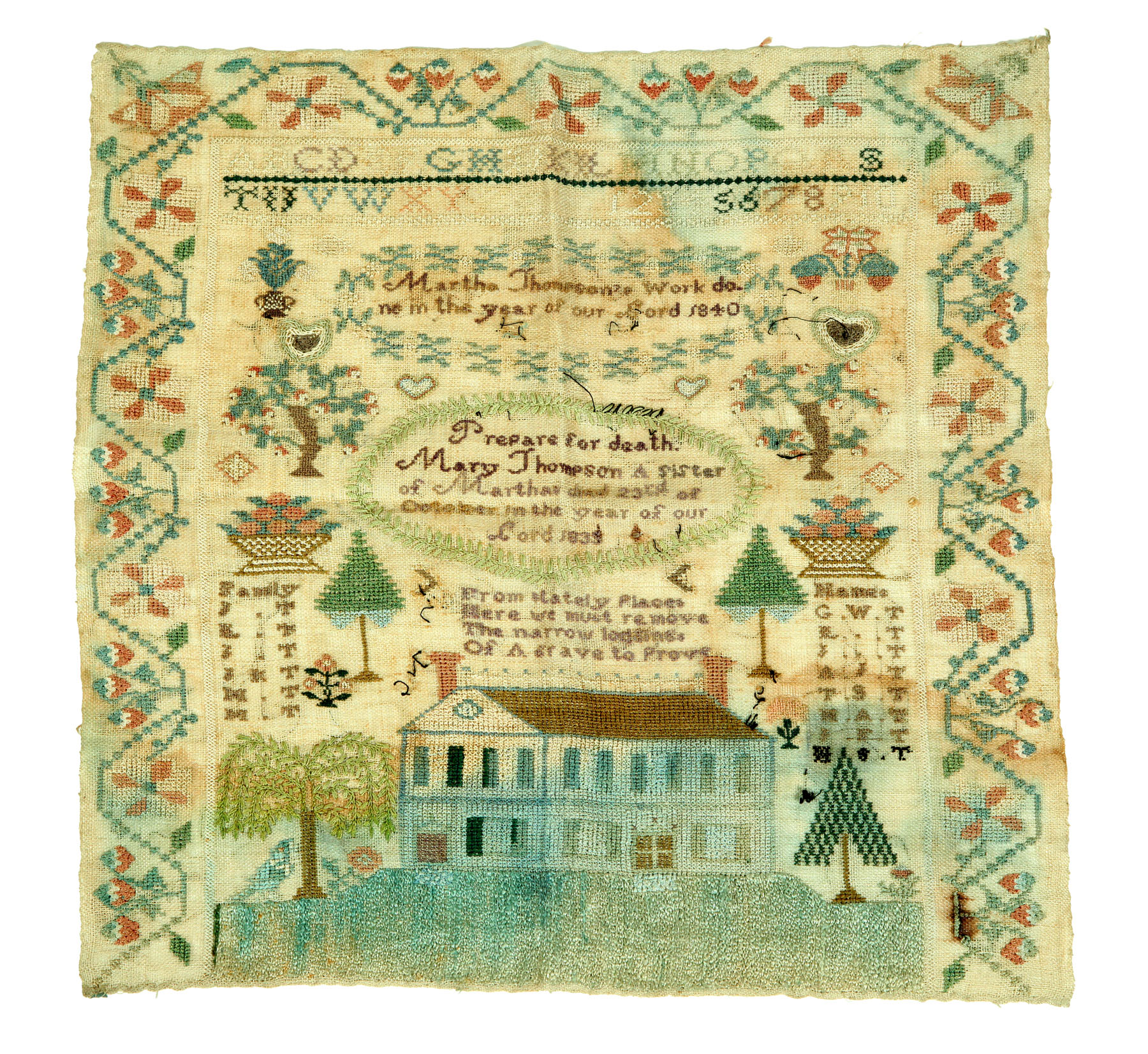 SAMPLER.  American  1840  silk on