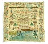 SAMPLER.  American  1840  silk