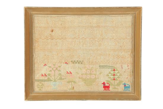 SAMPLER.  American  1847  silk  and