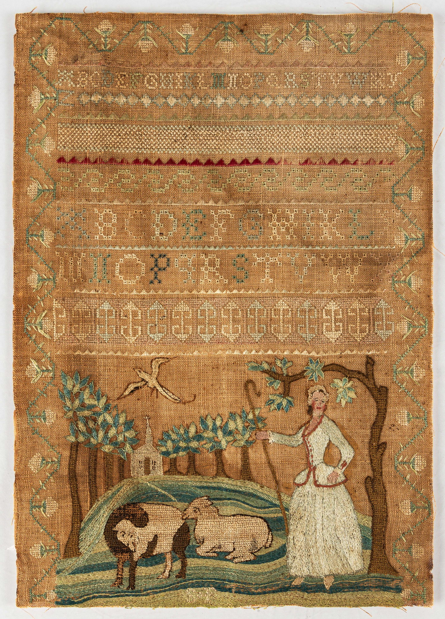 SAMPLER OF WOMAN SHEPHERD WITH