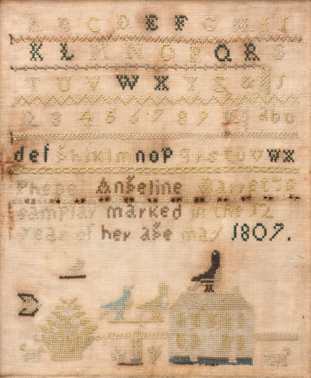 SAMPLER. Probably American, silk