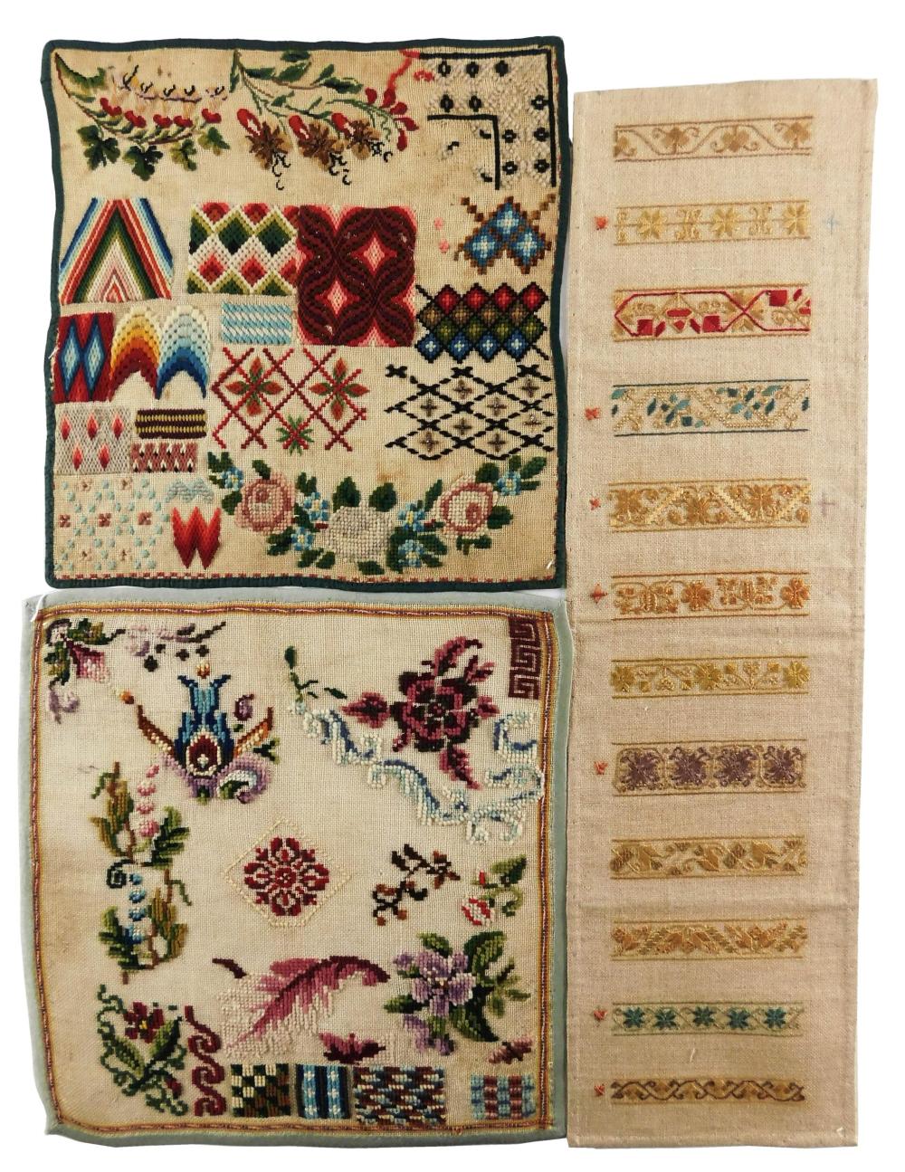 SAMPLERS: THREE EMBROIDERED
