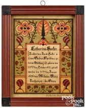SAMUEL BENTZ FRAKTUR BIRTH CER